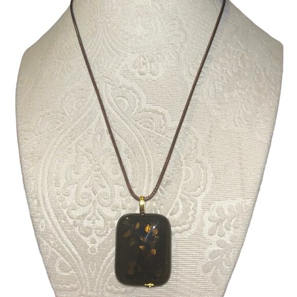 Handmade Dichroic Glass Necklace with Premium Leather Cord Rope - Picture 1 of 4